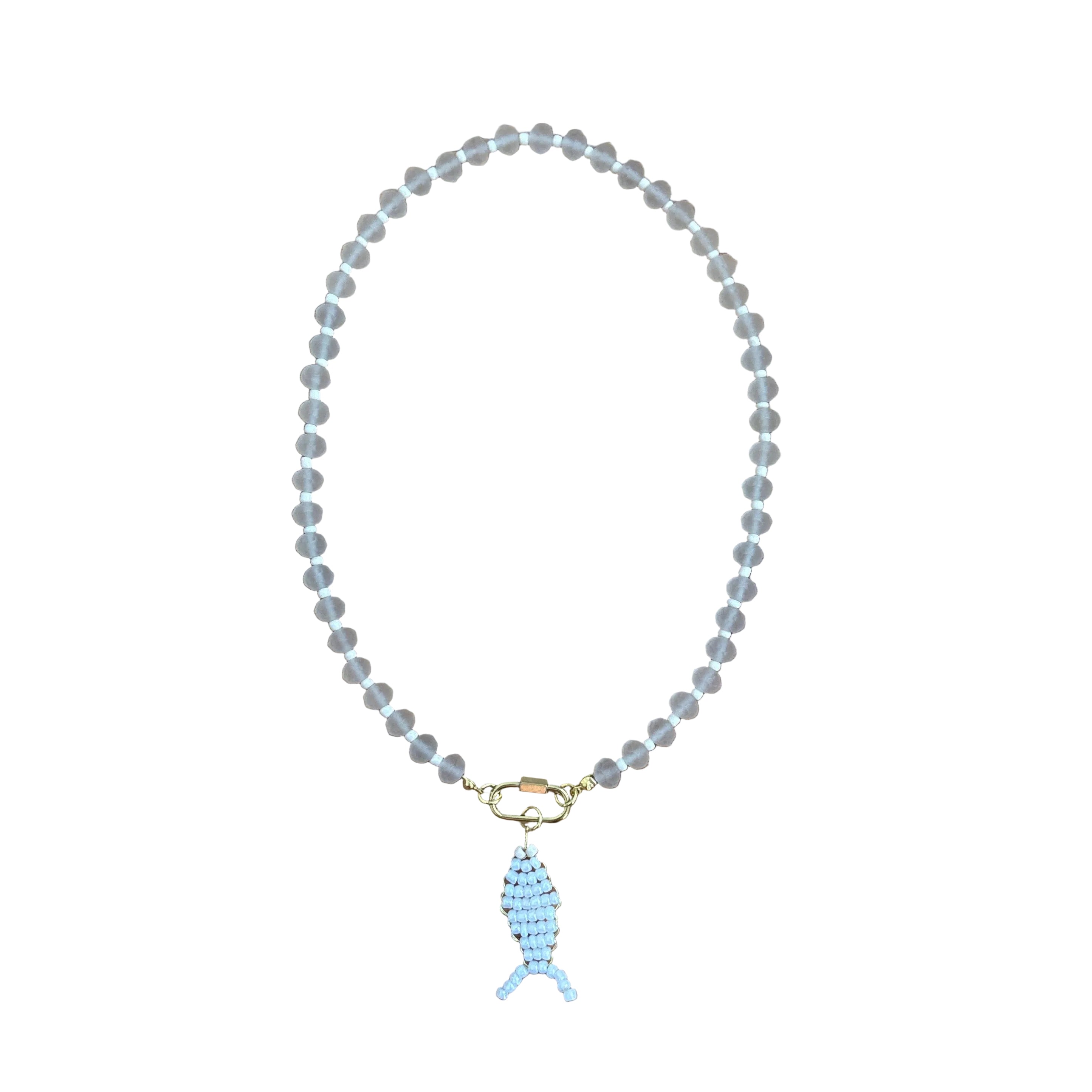 Hand beaded fish necklace-natural