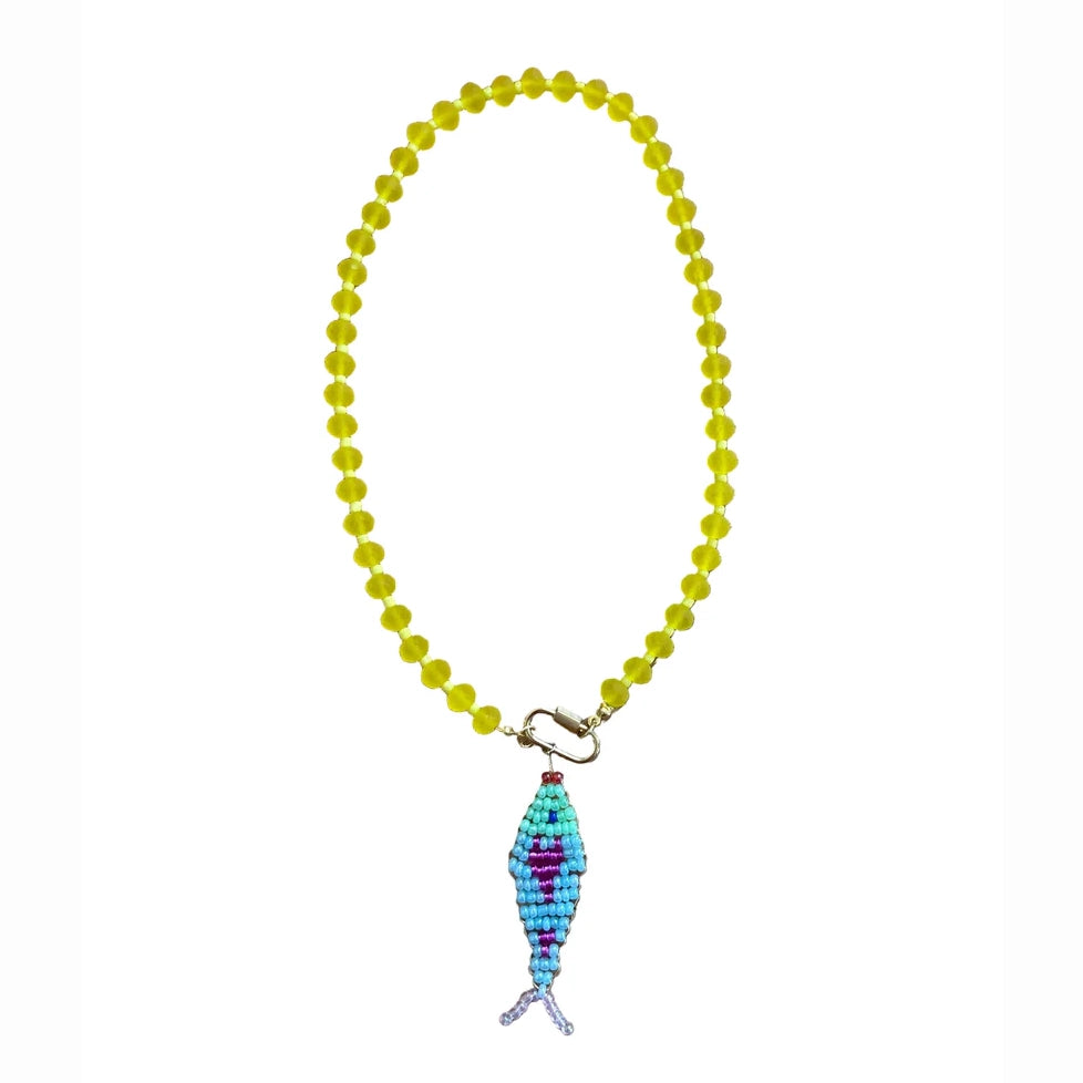 Hand beaded fish necklace-yellow