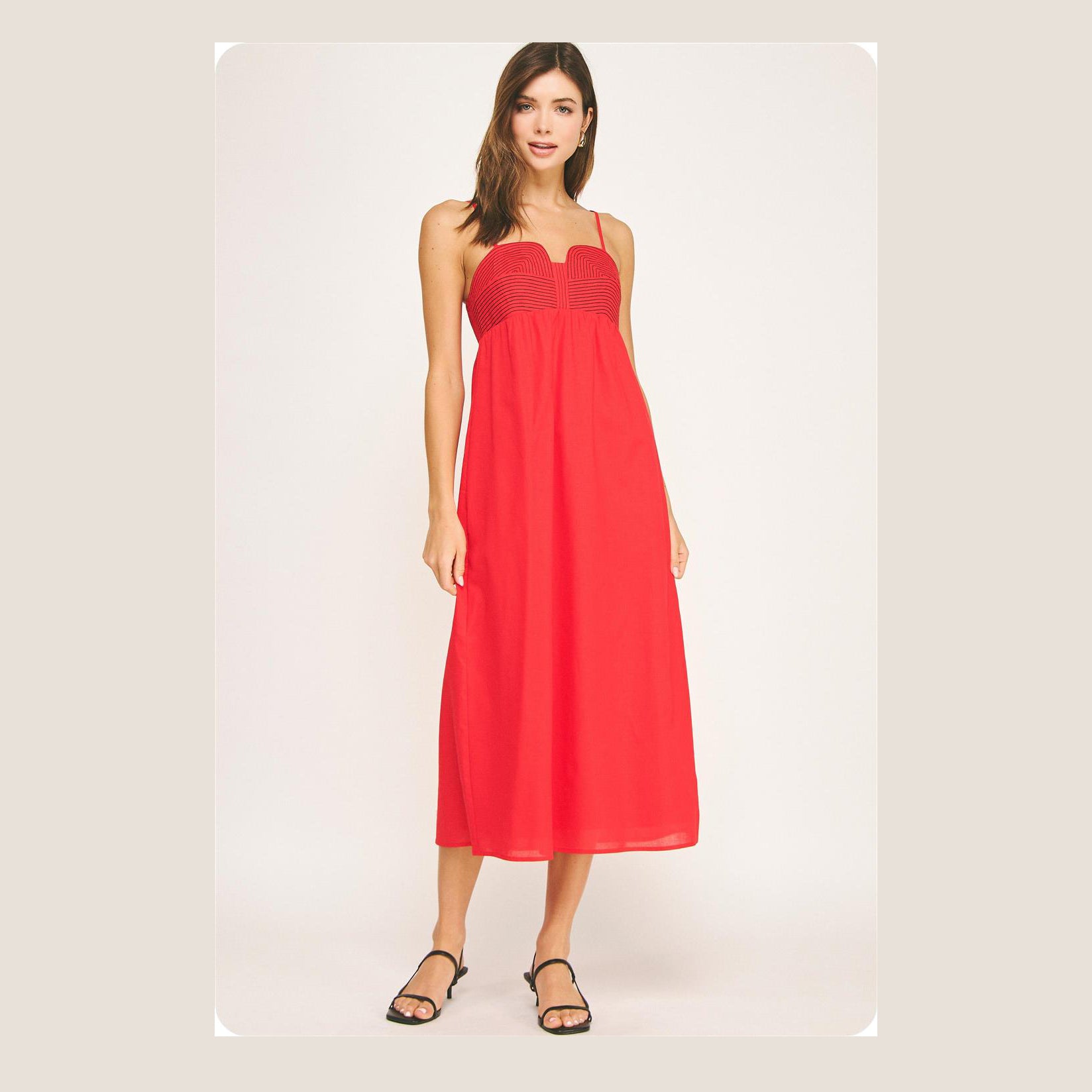 Red Linen Midi Dress