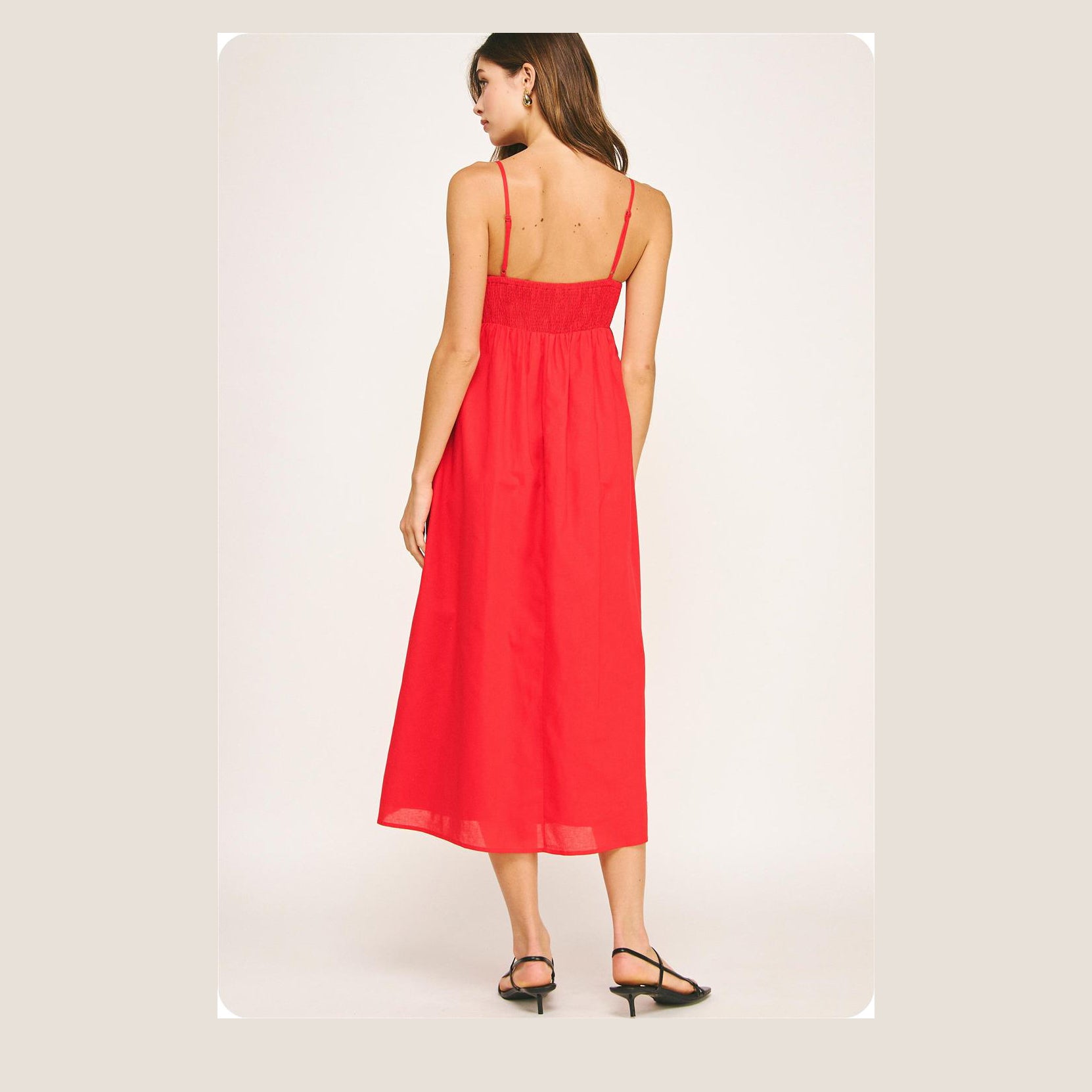 Red Linen Midi Dress