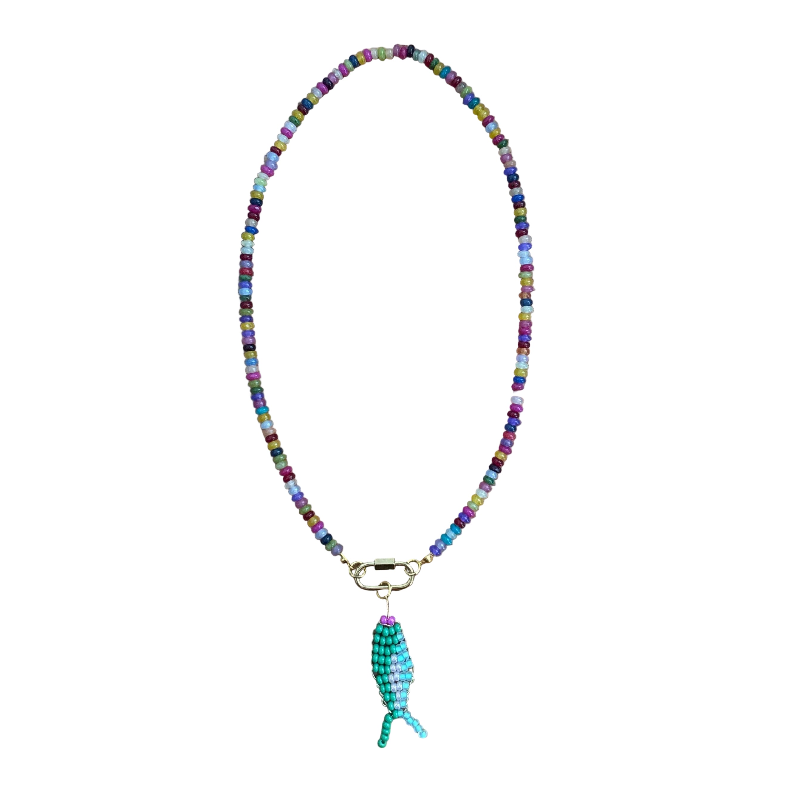 Hand beaded fish necklace-multicolored