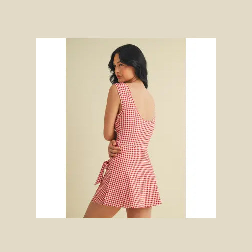 Gingham Print Wrap Tie Dress