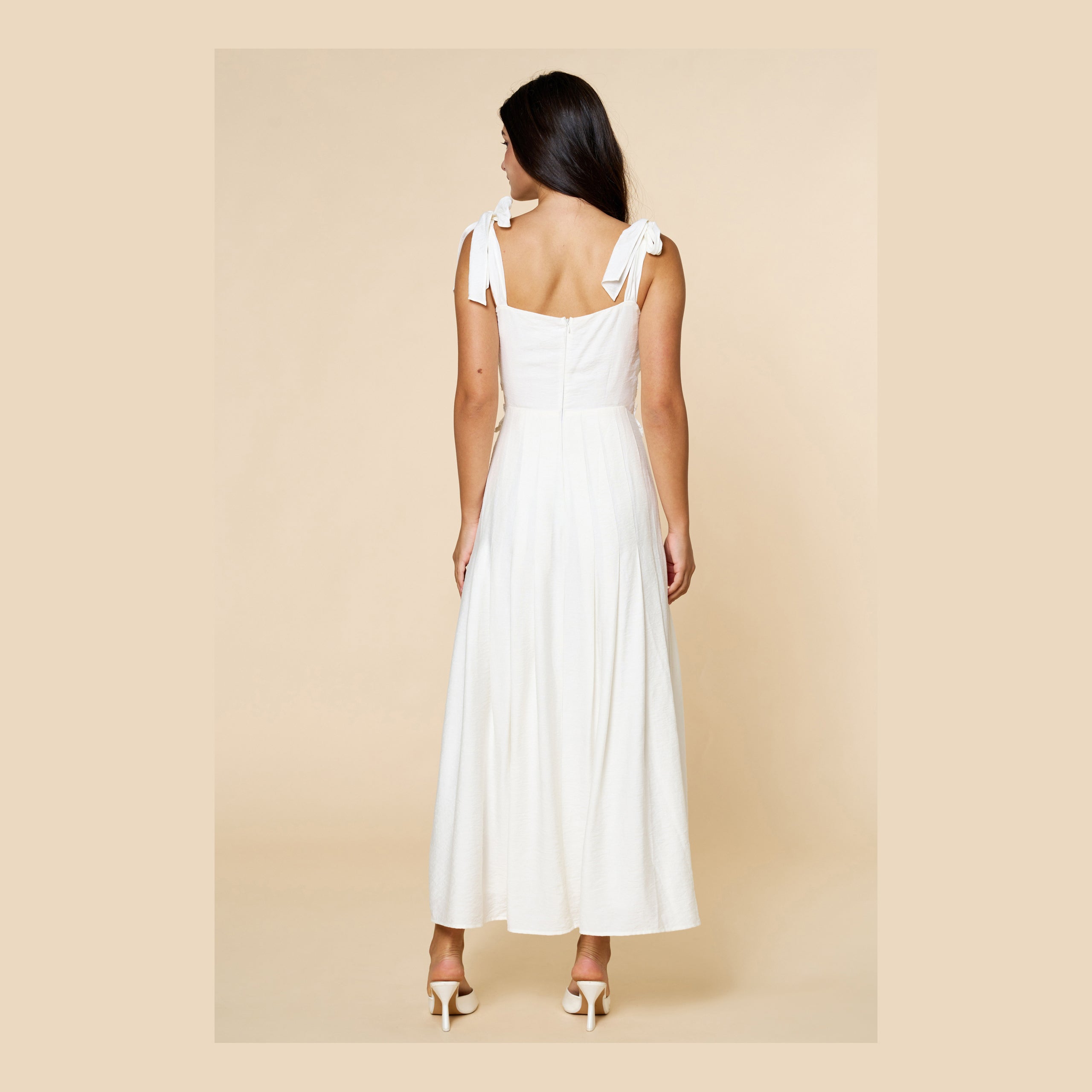 Lacey Cut Out Shoulder Tie Maxi Dress