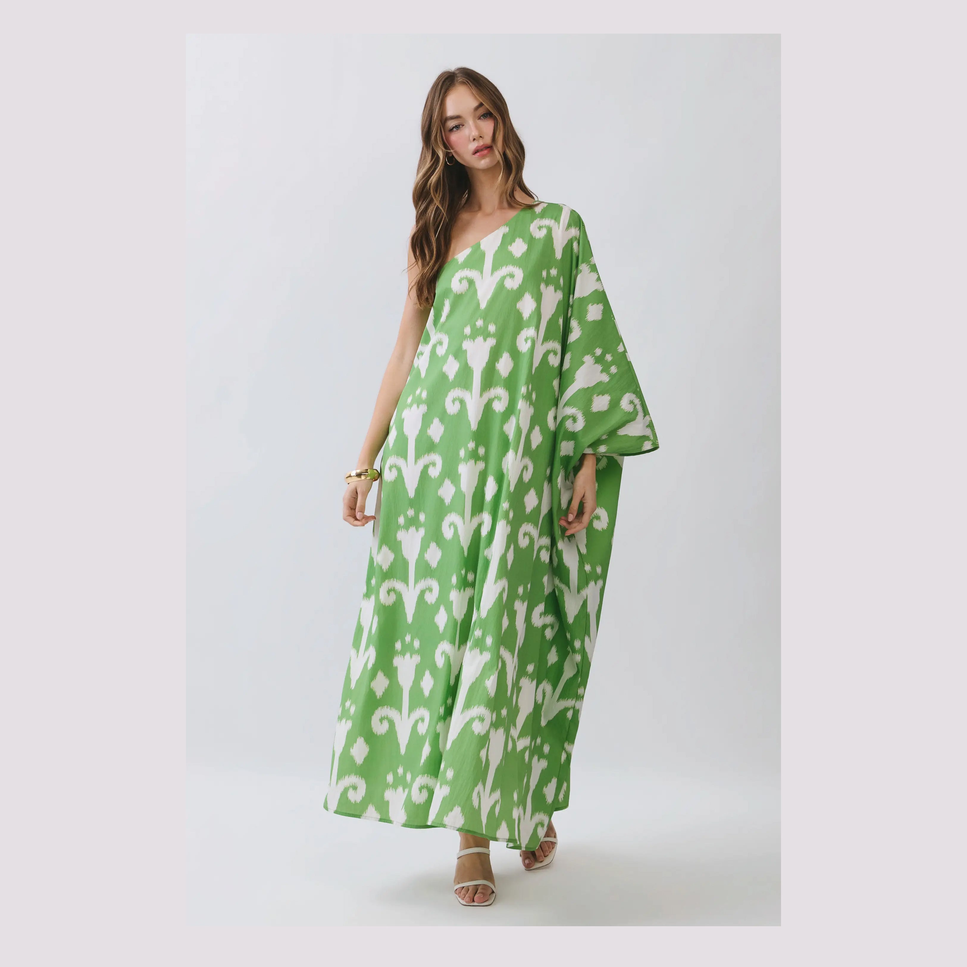 One Shoulder Maxi Dress-Green