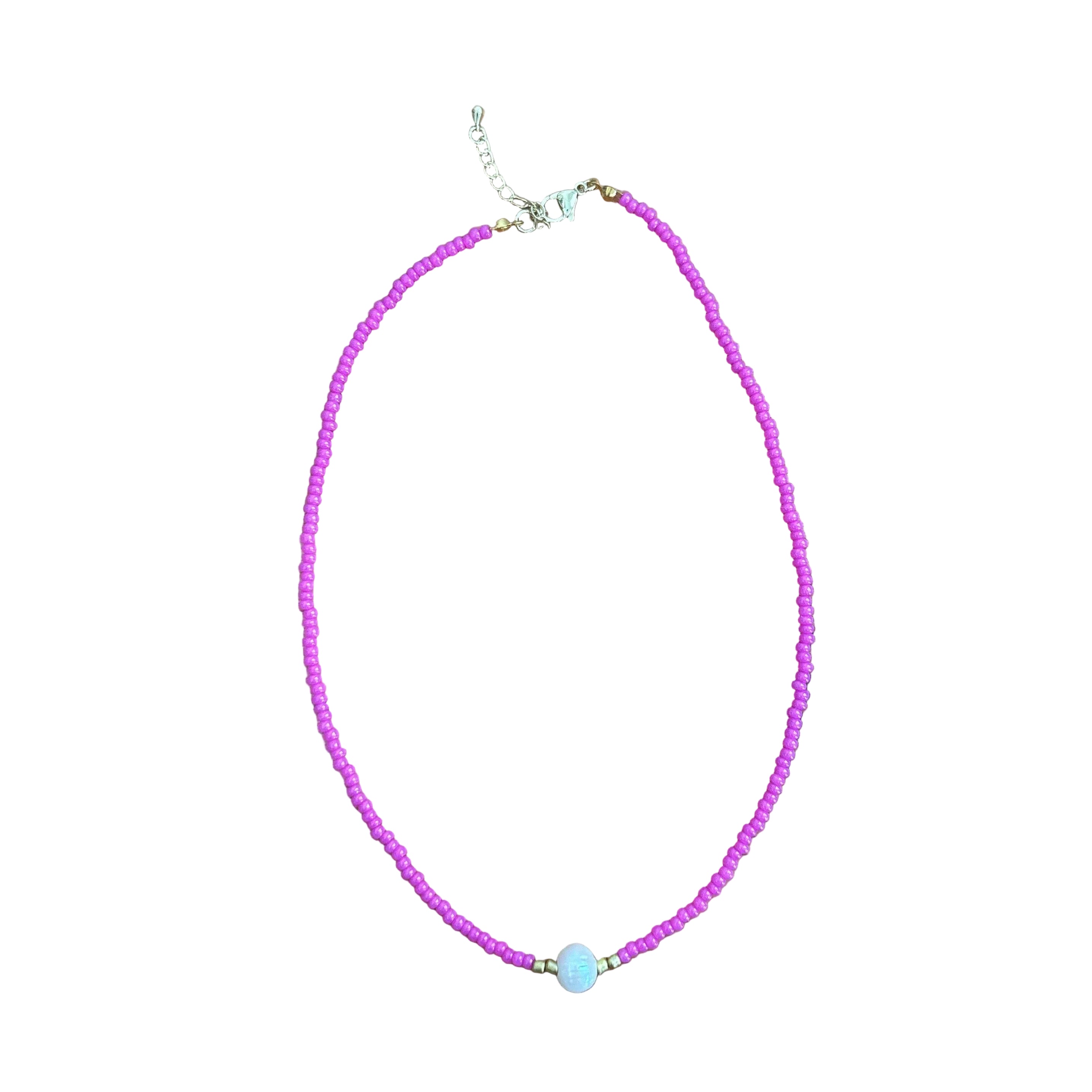 Hand beaded pearl necklace-hot pink