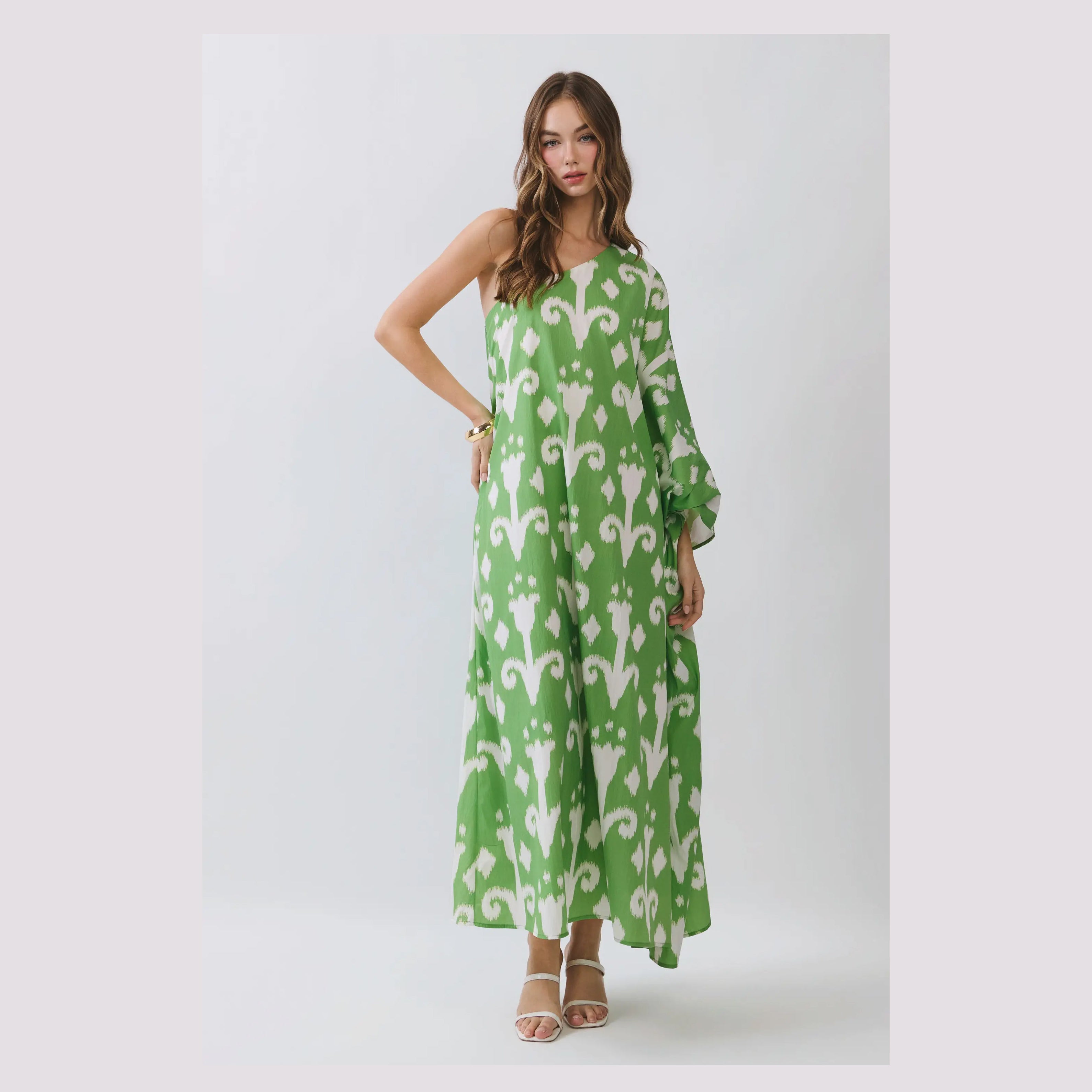 One Shoulder Maxi Dress-Green