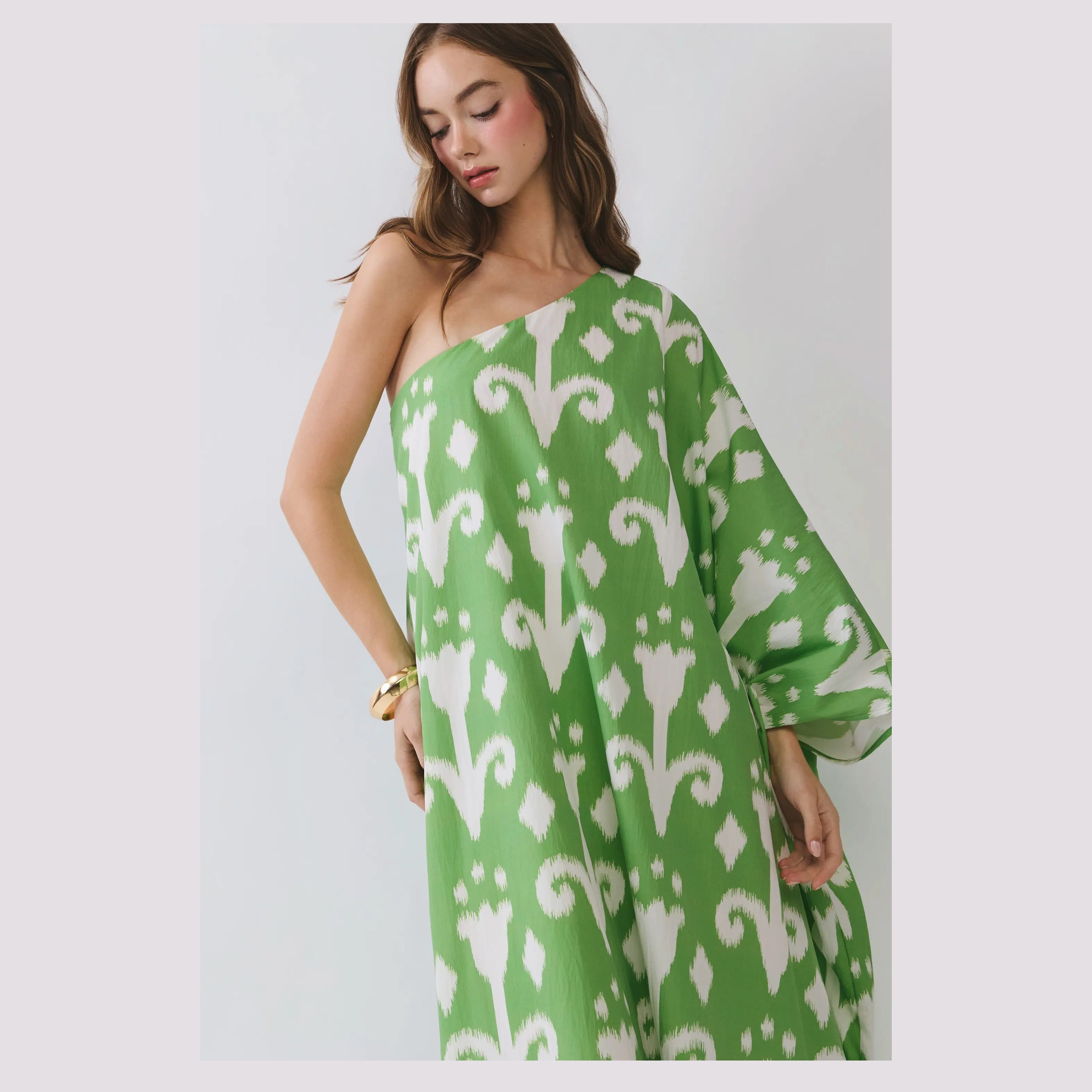 One Shoulder Maxi Dress-Green