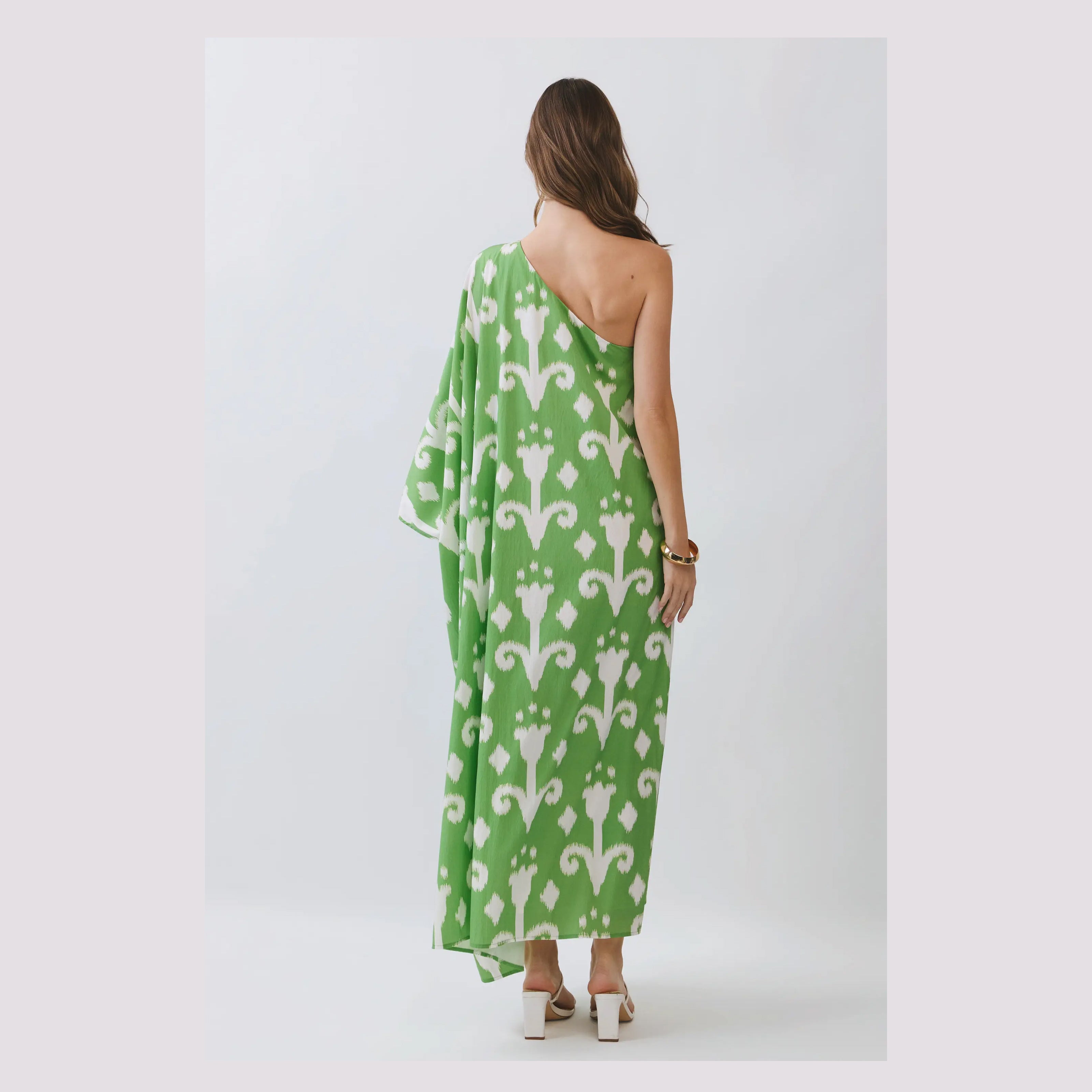 One Shoulder Maxi Dress-Green