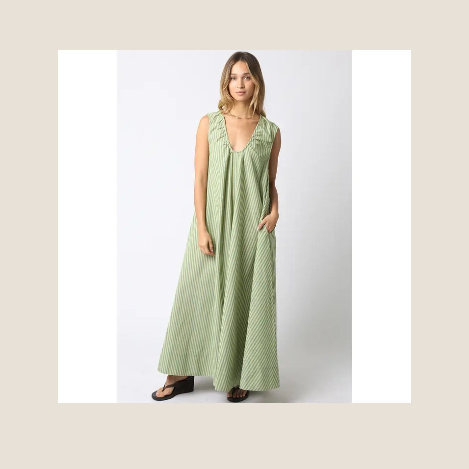 Piper Sleeveless Stripe Maxi Dress-Light Green