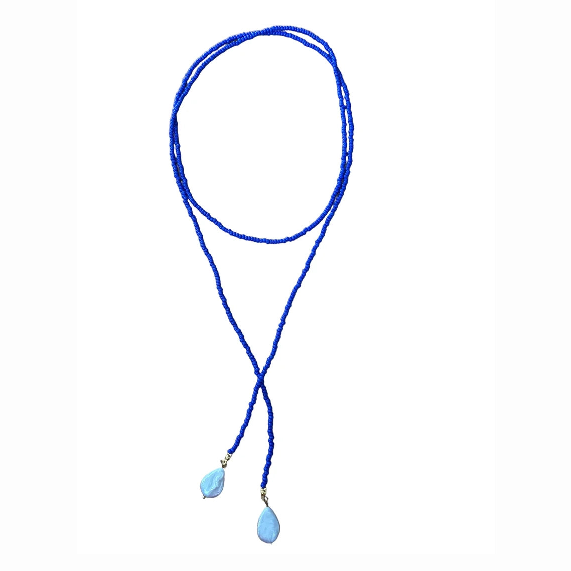 Wrap pearl necklace-blue