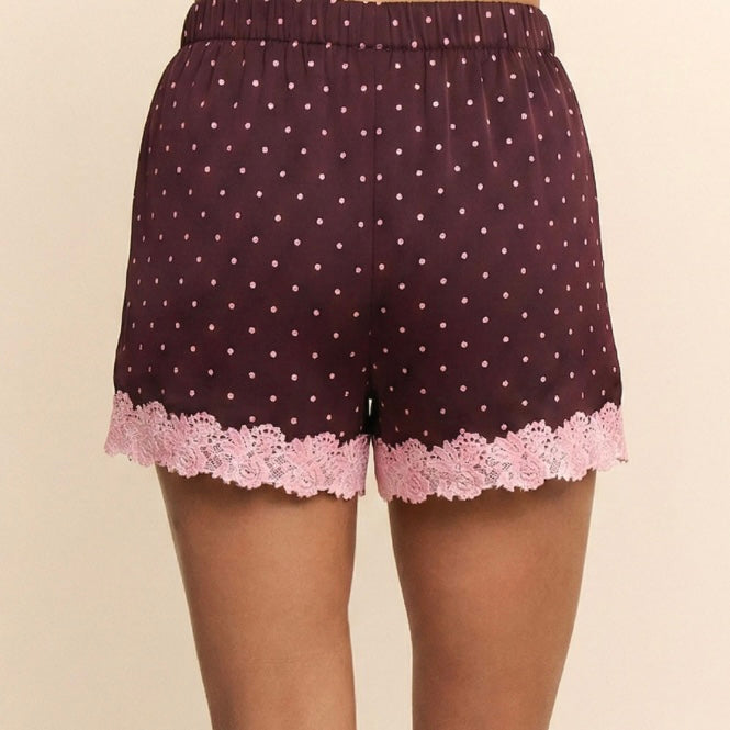 Polka dot lace trim shorts