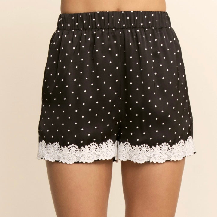 Polka dot lace trim shorts