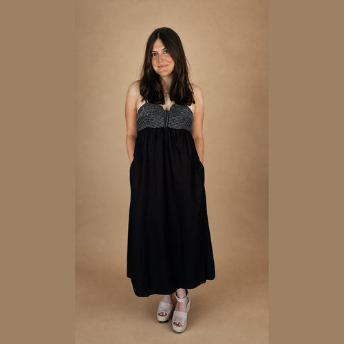 Black Linen Midi Dress