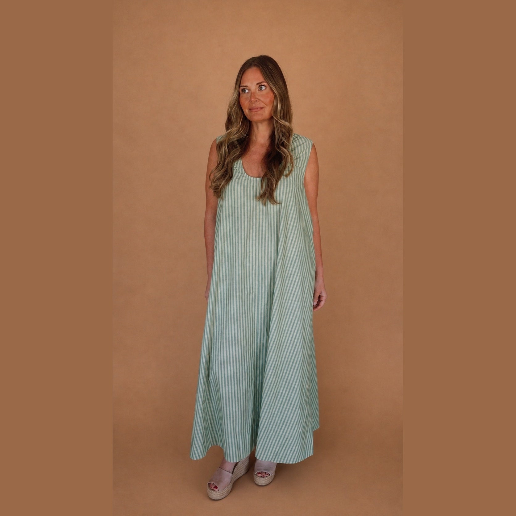 Piper Sleeveless Stripe Maxi Dress-Light Green