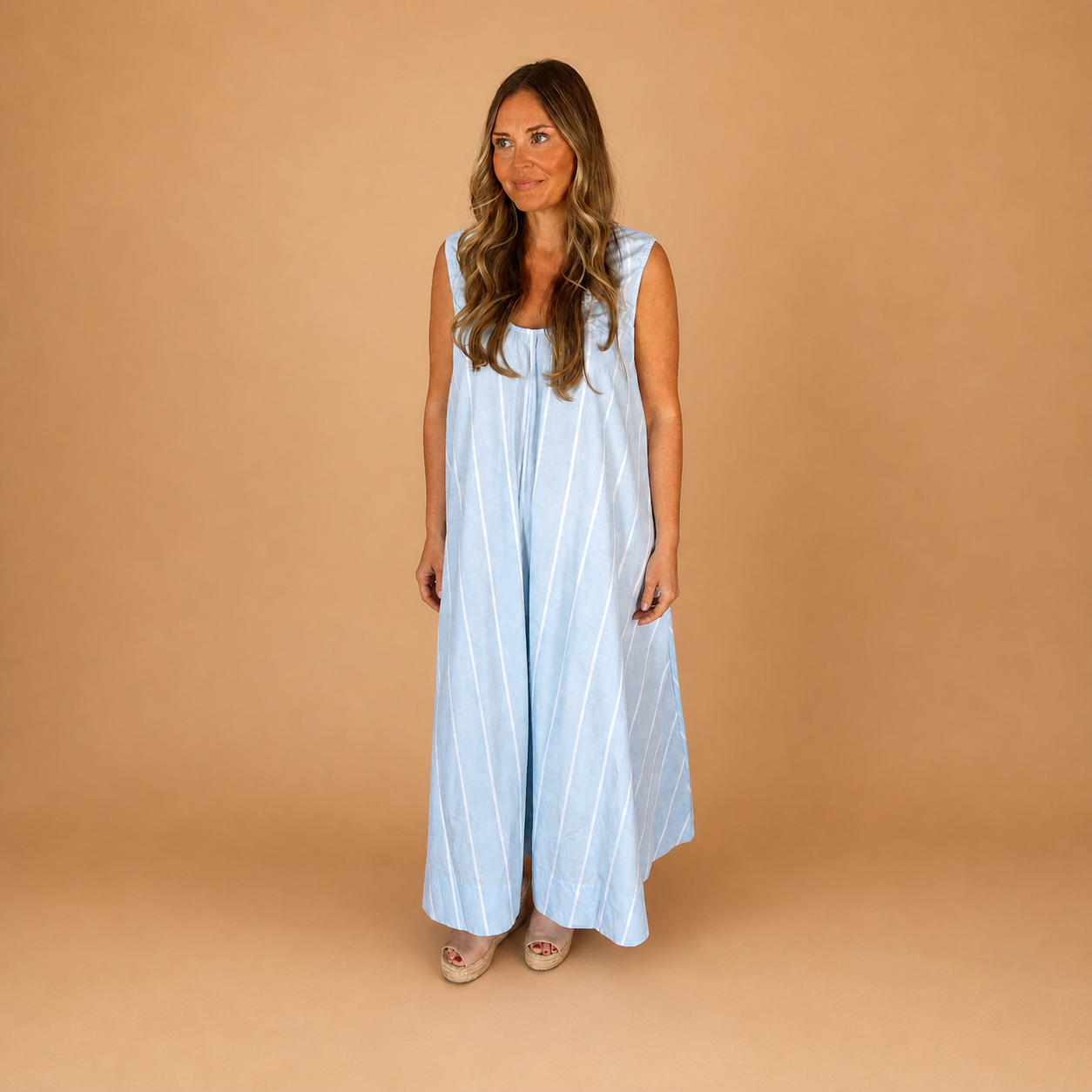 Piper Sleeveless Stripe Maxi Dress-Light Blue