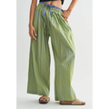 Wide Leg Trousers-Green Stripe